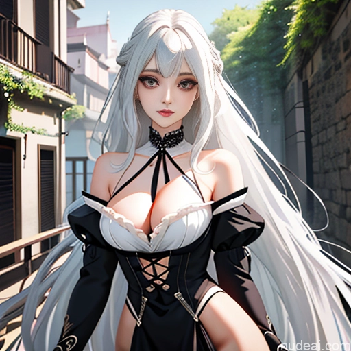 Woman One Skinny Long Hair 20s White Hair White Seductive Bedroom Bangs Messy Soft Anime Goth Gals V1 Partially Nude