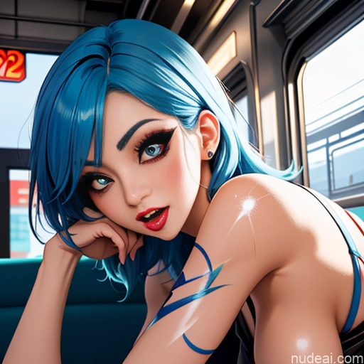 related ai porn images free for Ahegao Orgasm Soft Anime Warm Anime Bodypaint Bright Lighting Japanese Blue Hair Train
