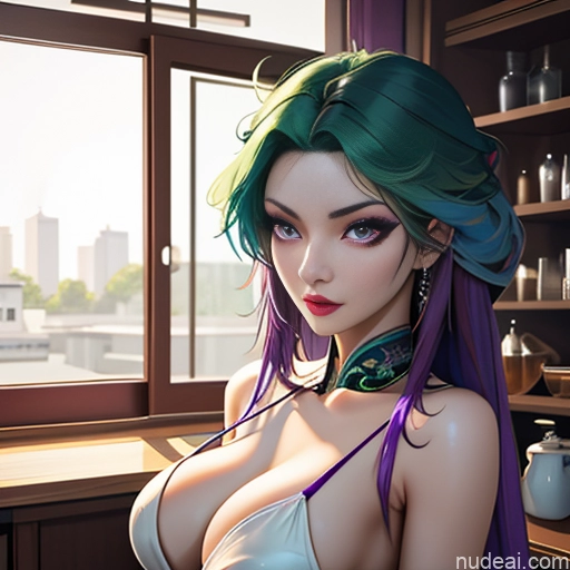 related ai porn images free for MuQingQing 1girl Nude Perfect Boobs Purple Hair Green Hair Blue Hair