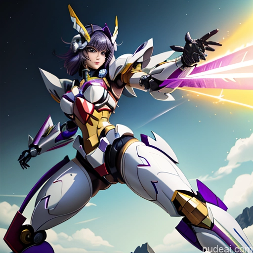 SuperMecha: A-Mecha Musume A素体机娘 Leon Raymond Fantasy Armor Butt Bite Pantsuit Rainbow Haired Girl Purple Hair