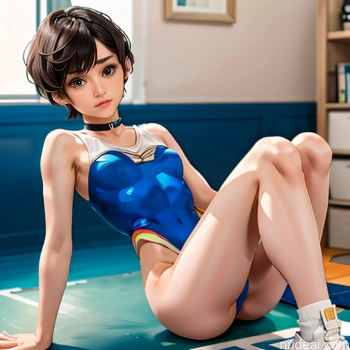 One Sorority Skinny Small Tits Small Ass Short Short Hair 18 Brunette Pixie White Soft Anime Choker Gymnast Outfit After Shower Pose 不小心摔倒 Fallen_down
