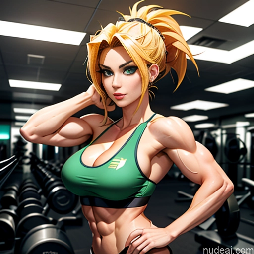 Super Saiyan Woman Bodybuilder Busty Front View Cosplay