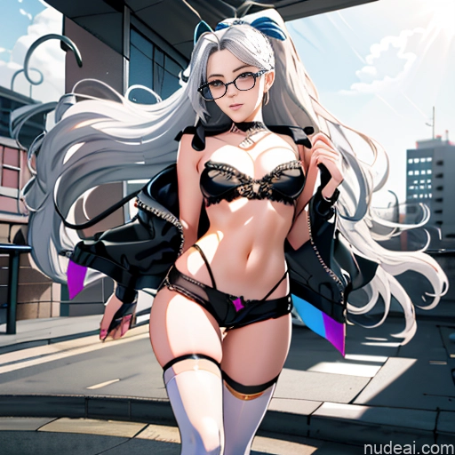 related ai porn images free for Woman One Skinny Long Hair Glasses Micro Shorts 20s Seductive White Hair Bangs Straight White Soft Anime Tokyo Choker Thigh Socks Goth Gals V1 Whale Tail (Clothing) Crisp Anime Crop Top Jacket Undressing Bra