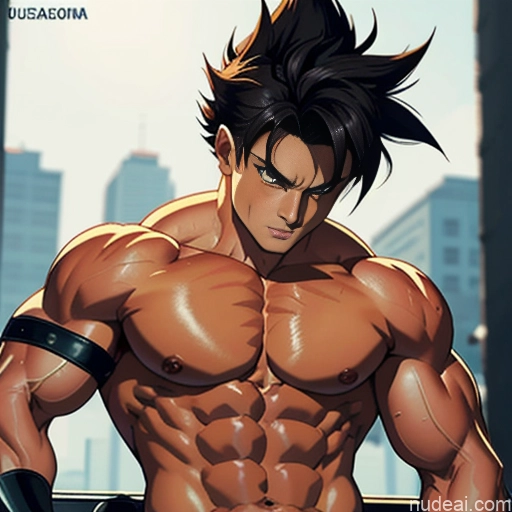 related ai porn images free for Super Saiyan 4 Woman Neon Lights Clothes: Red Busty Muscular Abs Front View