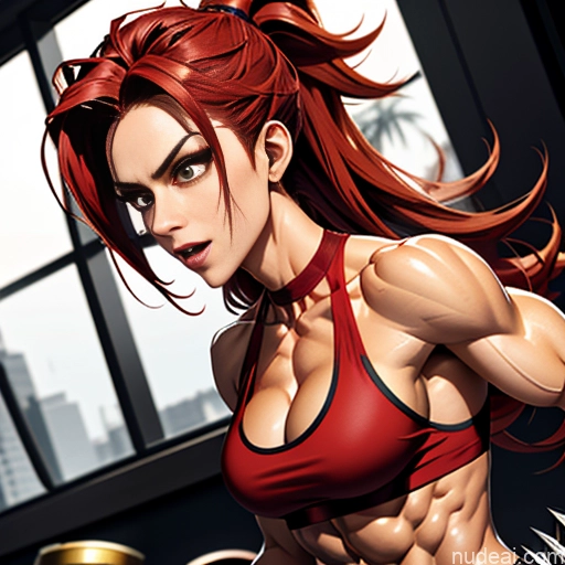 related ai porn images free for Super Saiyan 4 Neon Lights Clothes: Red Woman Muscular Abs Busty Front View