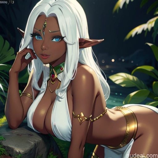 weißes Haar dunkle Haut Elfen-Outfit/Elfen-Bikini süßes Monster