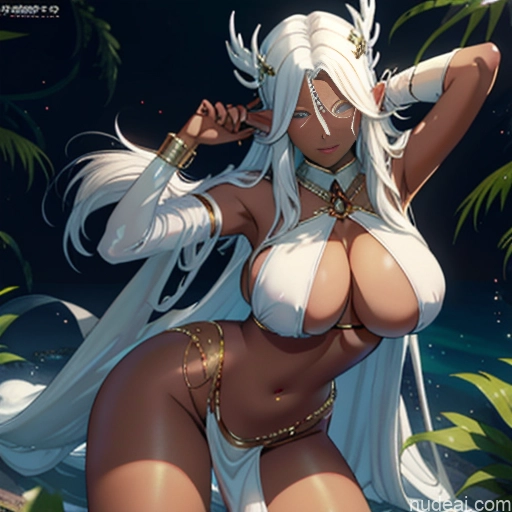 Elf Outfit/Elf Bikini Dark Skin White Hair Cute Monster 18 Transparent Huge Boobs Big Hips