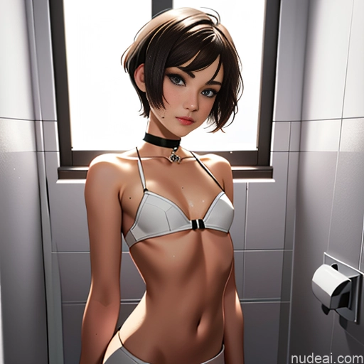 One 18 White Sorority Skinny Small Tits Small Ass Short Hair Brunette Pixie Choker After Shower Bathroom