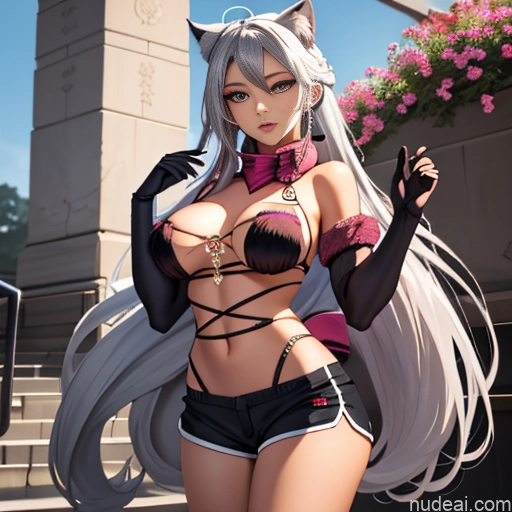 Dark Skin 18 Ahegao Pink Hair African Shirt Busty Tall Long Hair Thick Perfect Boobs Soft Anime Party Transparent Alternative Dolphin Shorts Dangerous Beast Cosplay