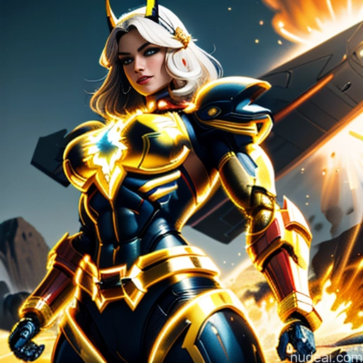 related ai porn images free for Captain Marvel Busty Abs Front View Woman Neon Lights Clothes: Yellow Bodybuilder SuperMecha: A-Mecha Musume A素体机娘 Battlefield