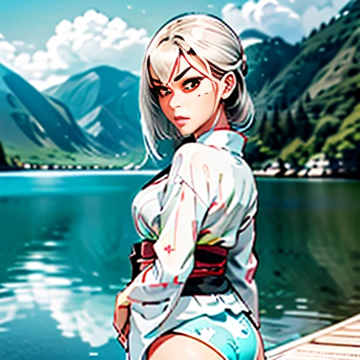One White Skinny Big Ass Woman Illustration Lake Looking Disgusted (Facial Expression) Kimono