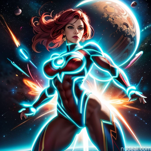related ai porn images free for Superheroine Superhero Busty Muscular Powering Up Abs Dynamic View Space Science Fiction Style Neon Lights Clothes: Blue