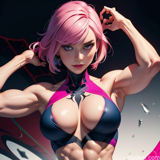 Busty Muscular Abs Spider-Gwen Front View