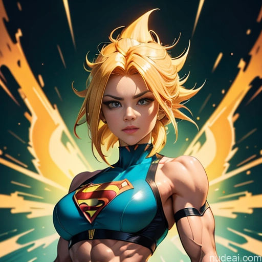 ai nude image of pics of Super Saiyan Superhero Muscular Busty Abs Powering Up Superheroine Science Fiction Style
