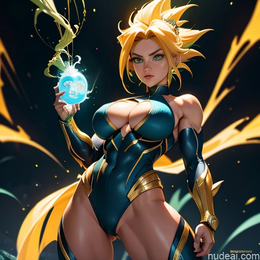 ai nude image of pics of Super Saiyan Superhero Muscular Busty Abs Powering Up Superheroine Science Fiction Style