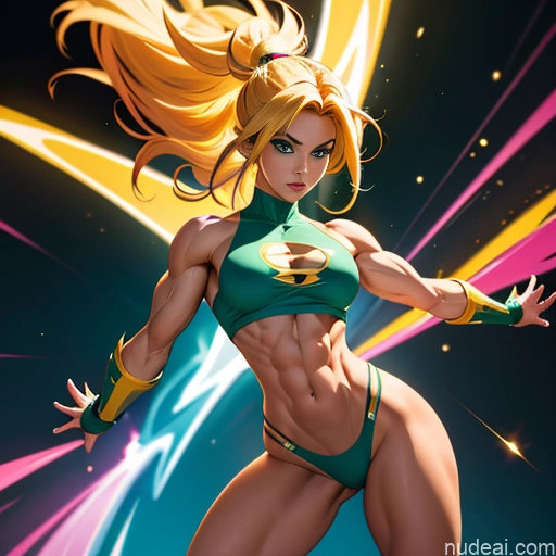 Superhero Muscular Busty Abs Powering Up Science Fiction Style Super Saiyan Cosplay Bodybuilder Super Saiyan 3