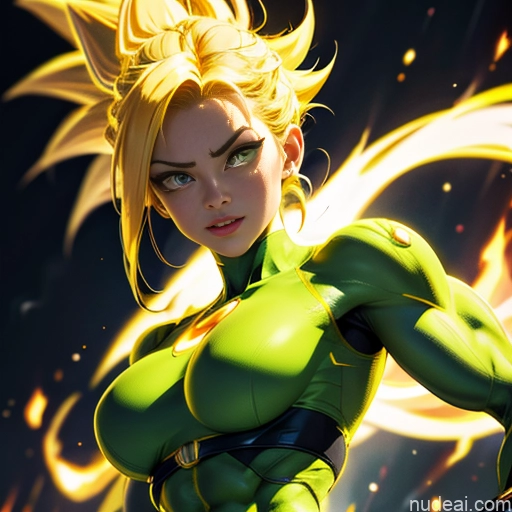 related ai porn images free for Muscular Busty Abs Powering Up Science Fiction Style Super Saiyan Super Saiyan 3 Superheroine Superhero Neon Lights Clothes: Yellow