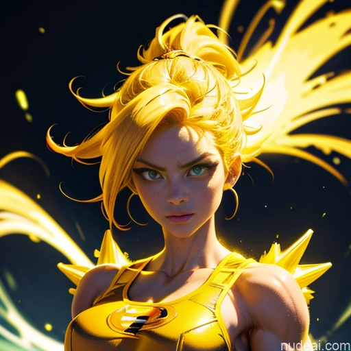 related ai porn images free for Muscular Busty Abs Powering Up Science Fiction Style Super Saiyan Super Saiyan 3 Superhero Neon Lights Clothes: Yellow Superheroine Regal