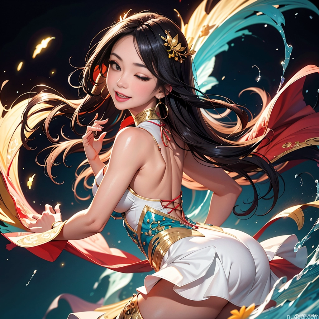 שיער ארוך שַׂמֵחַ 1 ילדה שמלת סין בצורת לב פנים סקסיות אסיה שנות ה-20 יפה מְפַתֶ