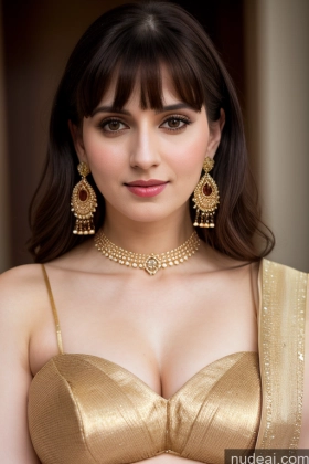Fairer Skin Bangs Sari Cleavage Gold Jewelry